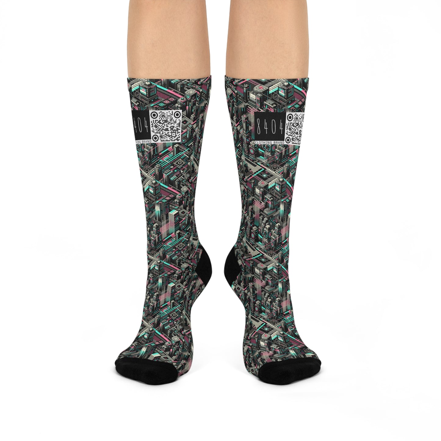 Digital Dreamland Tech-Inspired Streetwear Cushioned Crew Socks - 8404 Design-51
