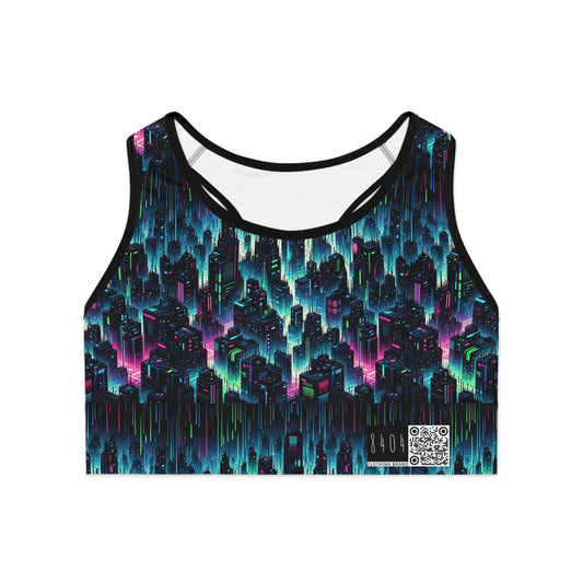 Tech Noir Graphics Cyberpunk Tech Aesthetic Sports Bra - 8404 Design-53
