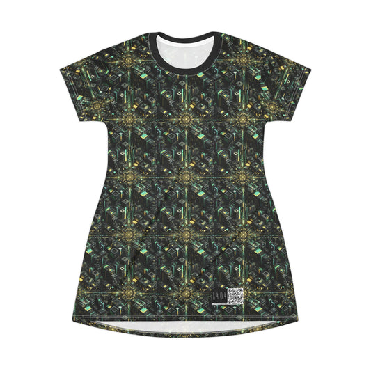 Tech Noir Graphics Tech-Inspired Streetwear T-Shirt Dress - 8404 Design-66