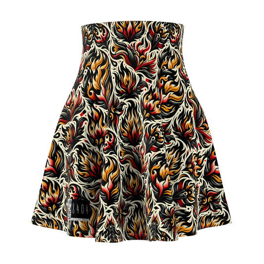 Fire & Flames Bold Streetwear Statement Women's Skater Skirt - 8404 Design-57