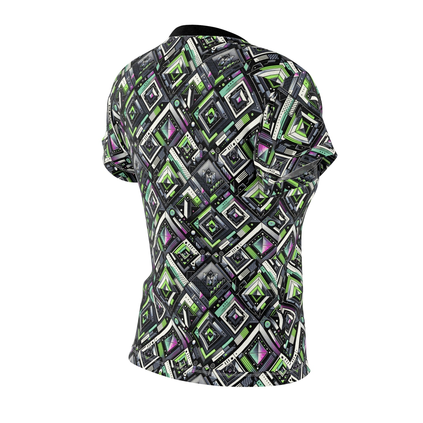 Retro Futurism Graphics Tech-Forward Streetwear Women's Cut & Sew Tee - 8404 Design-48