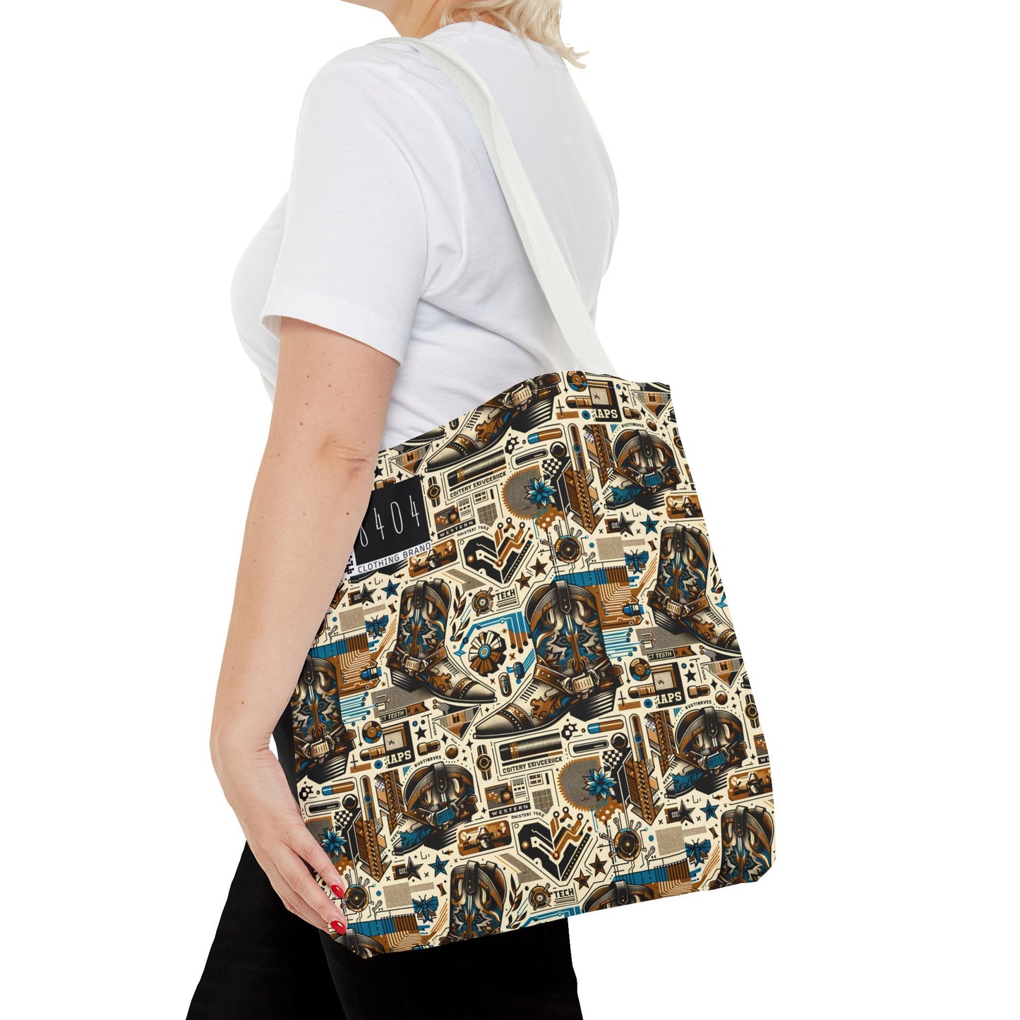 Digital Cowboy Chic Tech-Infused Western Fusion Tote Bag - 8404 Design-45