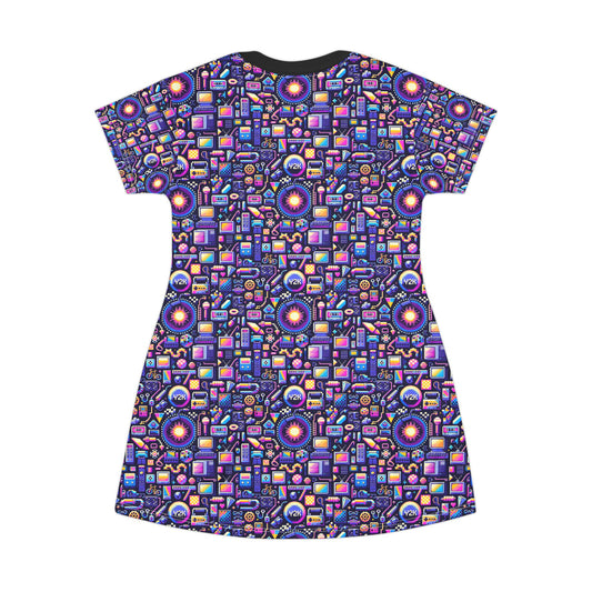 Digital Nostalgia Modern Retro Fusion T-Shirt Dress - 8404 Design-64