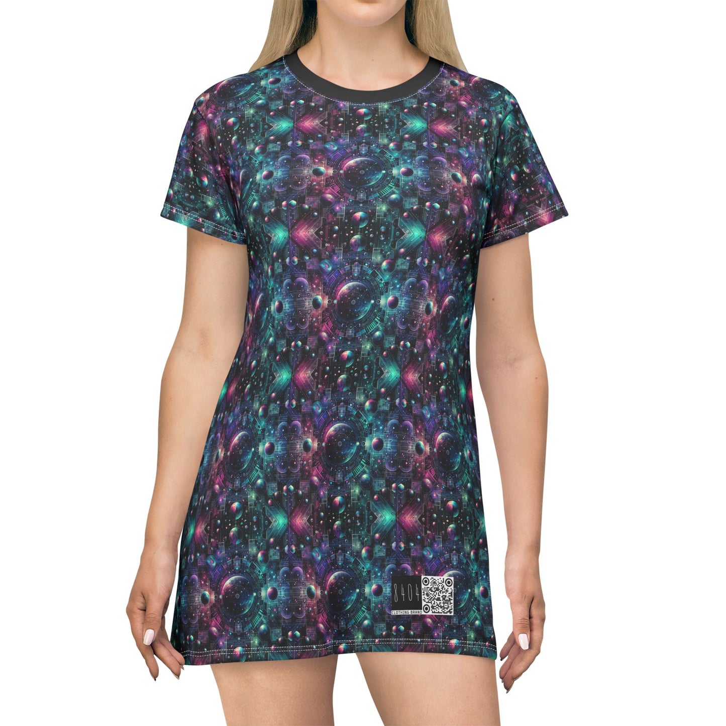 Galactic Hues Tech-Forward Cosmic Fusion T-Shirt Dress - 8404 Design-59
