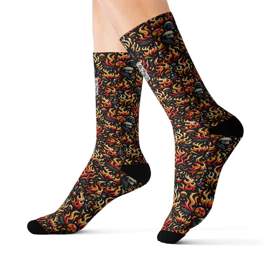Flame Graphics Maximalist Streetwear Sublimation Socks - 8404 Design-76
