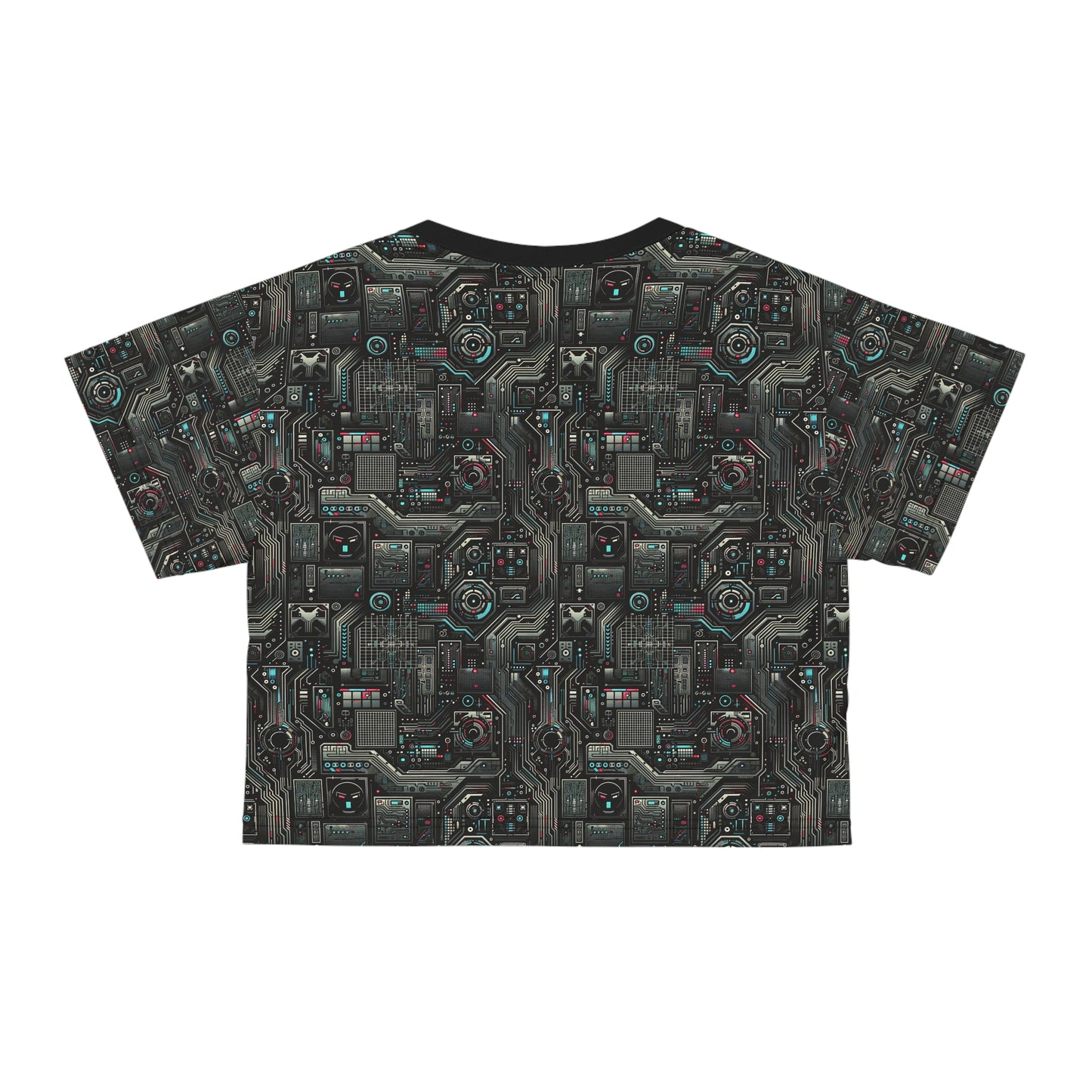Tech Noir Aesthetics Sleek Tech Streetwear Crop Tee - 8404 Design-52
