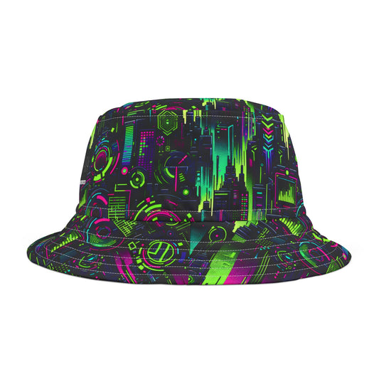 Tech Noir Graphics Futuristic Tech Aesthetics Bucket Hat - 8404 Design-45
