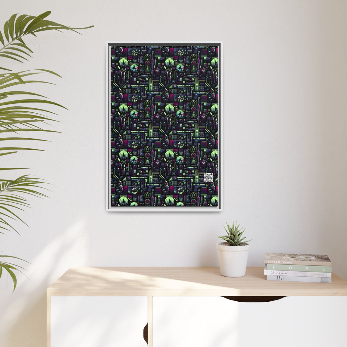 Tech Noir Futuristic Cyberpunk Matte Canvas, Framed (multi-Color) - 8404 Design-63 A