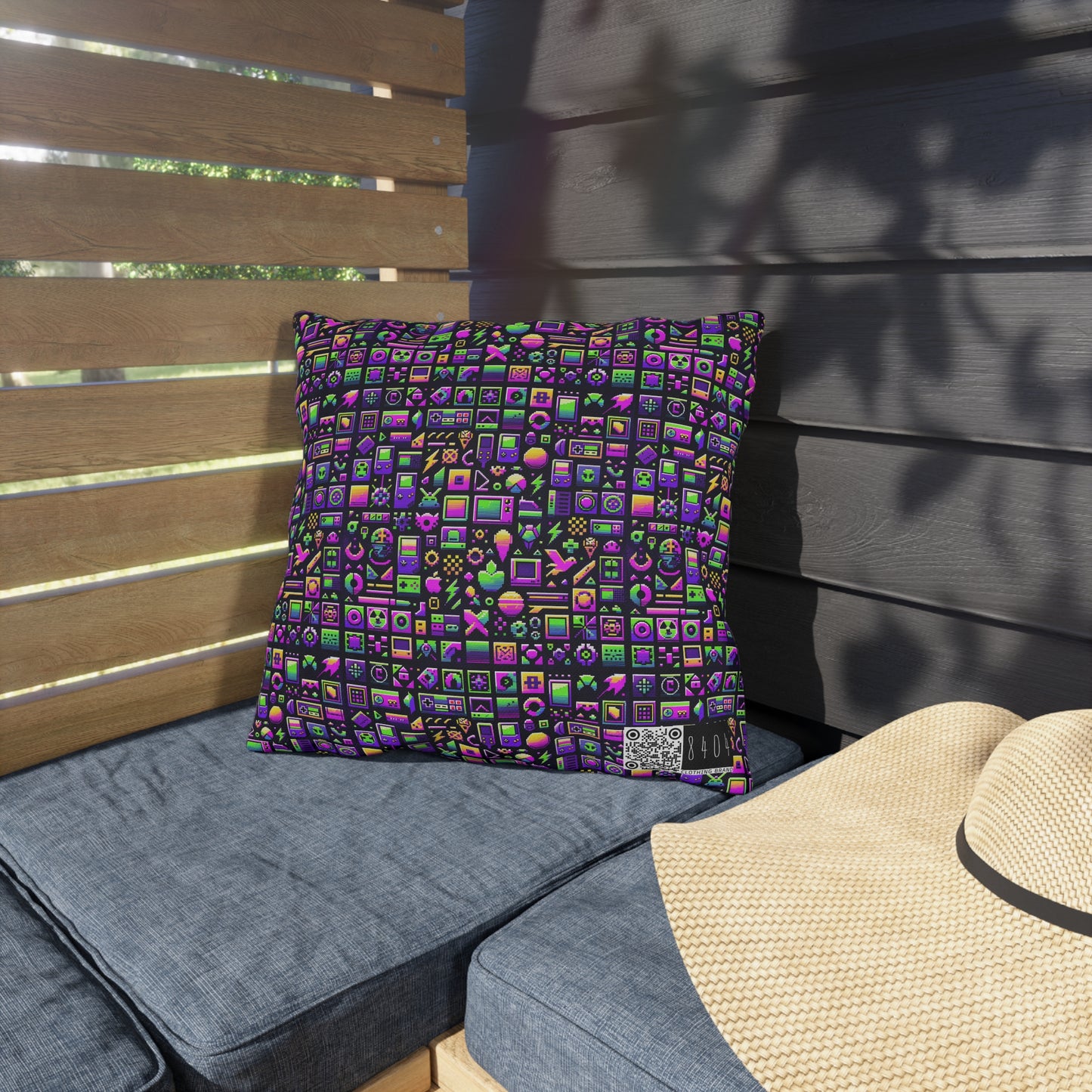 Digital Nostalgia Remix Modern Vintage Fusion Outdoor Pillow - 8404 Design-49