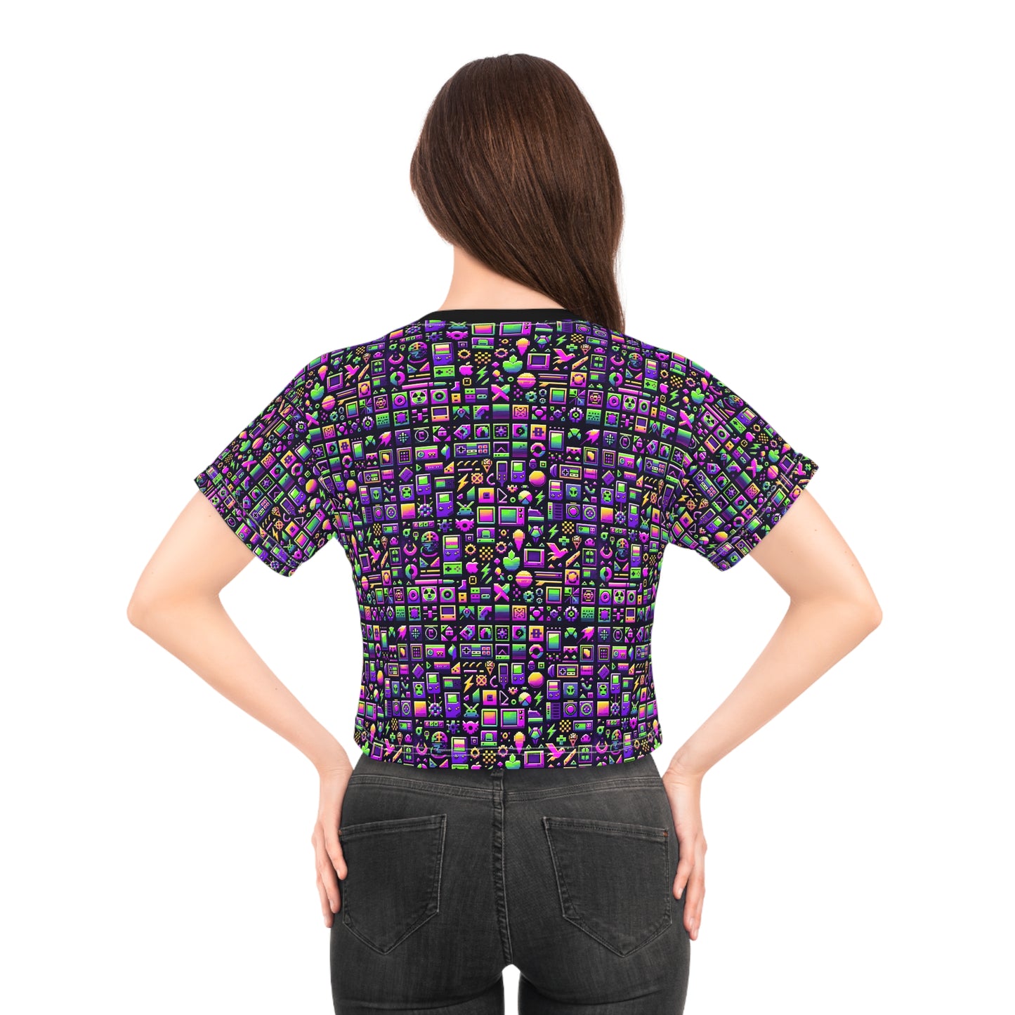 Digital Nostalgia Remix Modern Vintage Fusion Crop Tee - 8404 Design-49