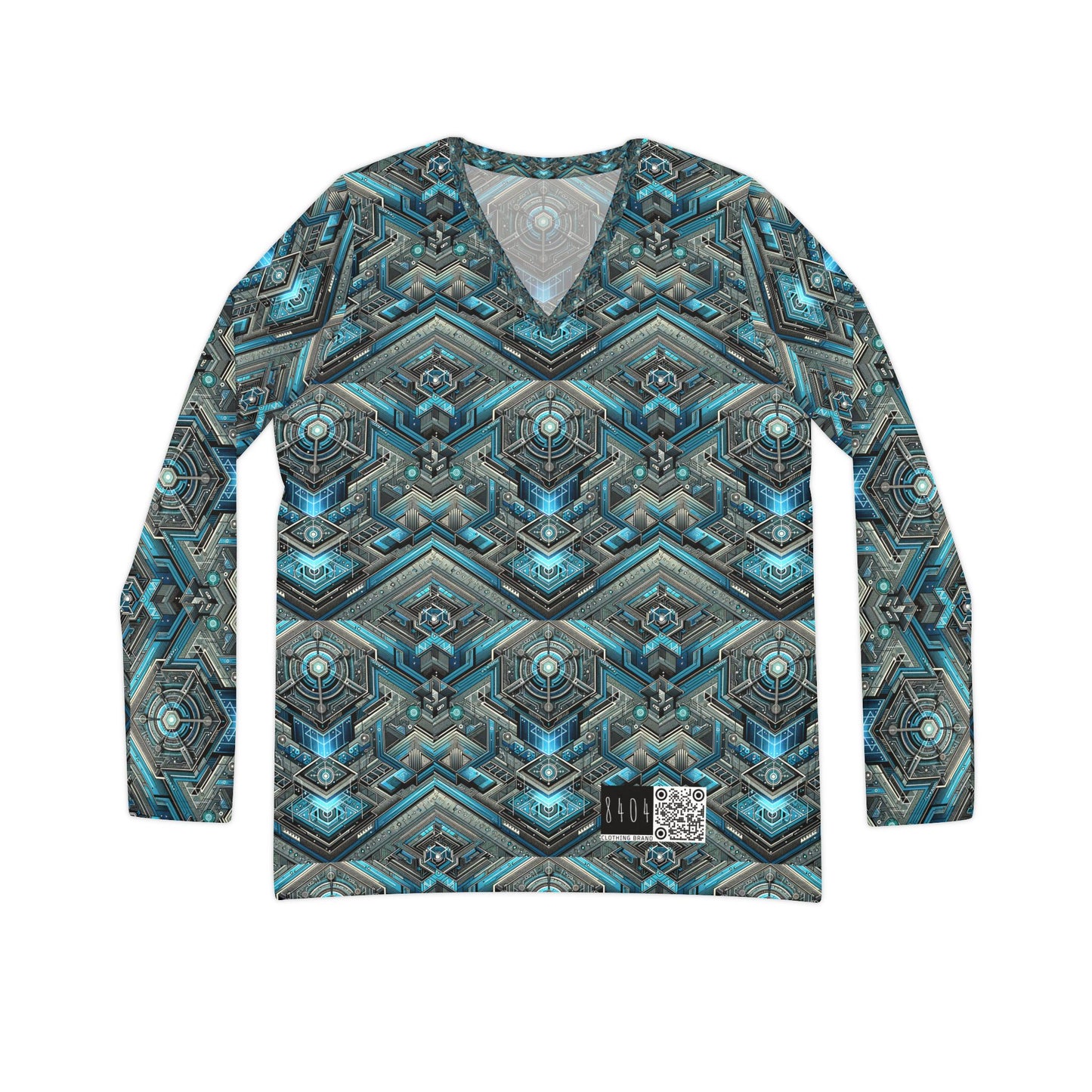Tech-Infused Futurism Sleek Tech Edge Women's Long Sleeve V-Neck Shirt - 8404 Design-49