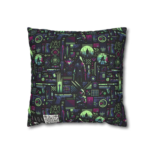 Tech Noir Futuristic Cyberpunk Faux Suede Square Pillowcase - 8404 Design-63