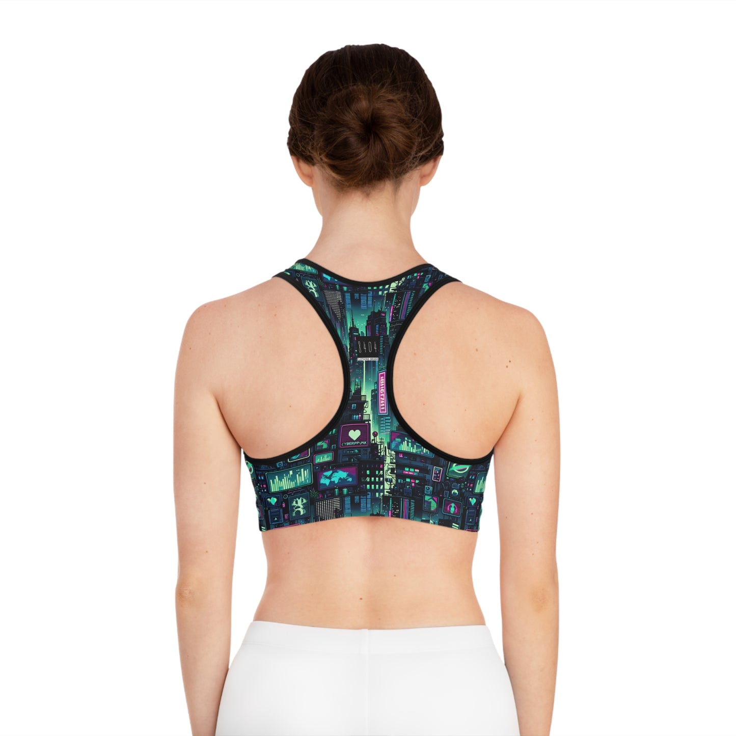 Tech Noir Graphics Futuristic Cyberpunk Sports Bra - 8404 Design-52