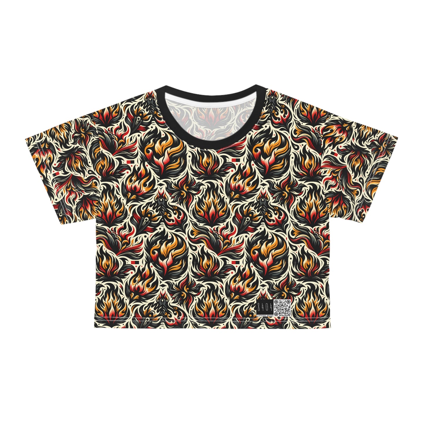 Fire & Flames Bold Streetwear Statement Crop Tee - 8404 Design-57