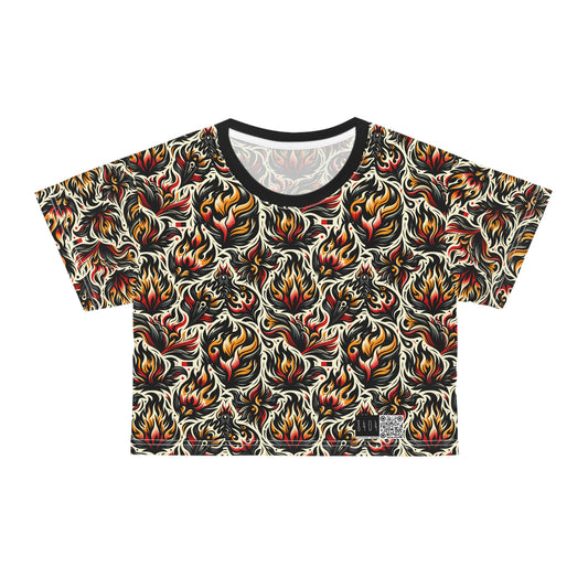 Fire & Flames Bold Streetwear Statement Crop Tee - 8404 Design-57