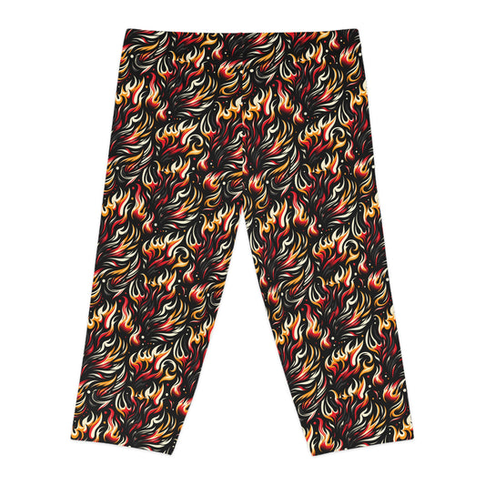 Fire & Flames Bold Streetwear Statement Women's Capri Leggings - 8404 Design-60