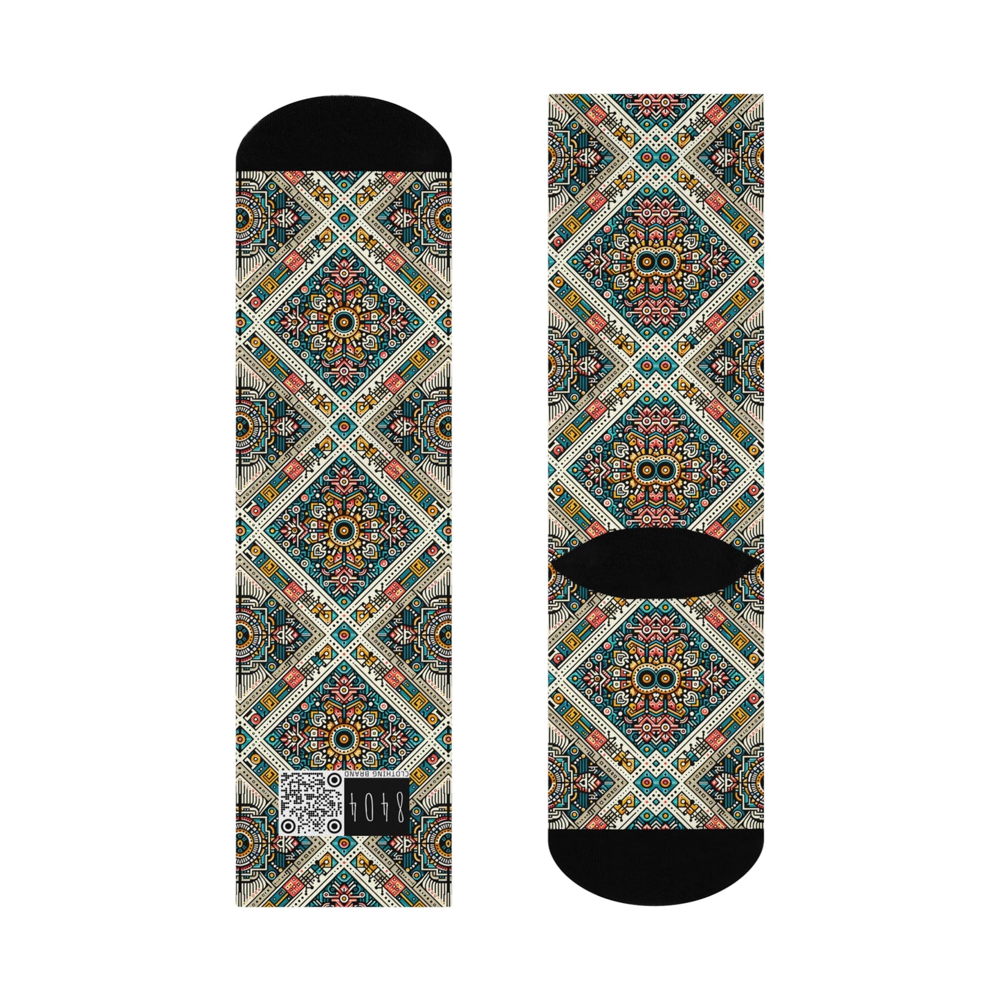 Cultural Fusion Tech Blend of Cultural Heritage With Tech-Inspired Elements Cushioned Crew Socks - 8404 Design-64