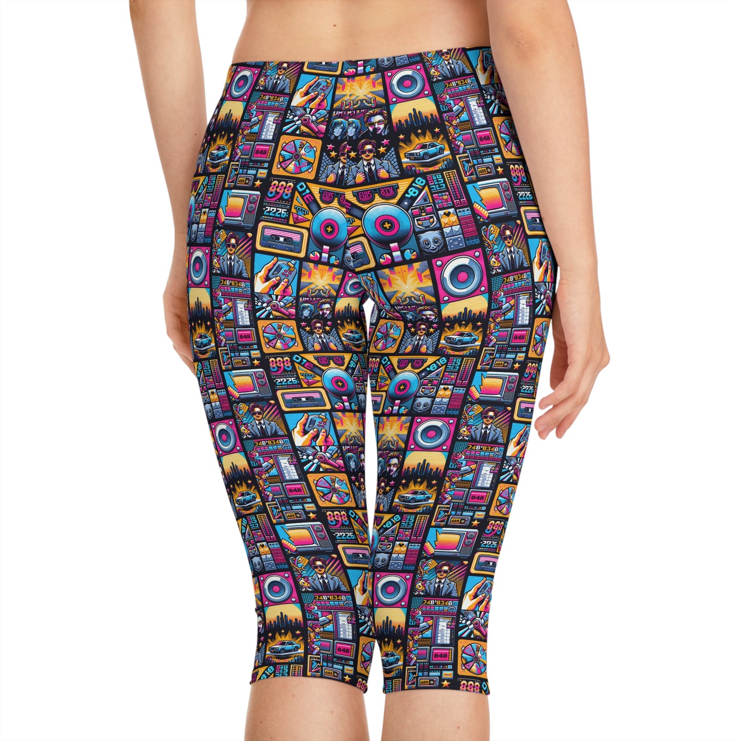 Digital Pop Culture Mashup Maximalist Pop Women's Capri Leggings - 8404 Design-52