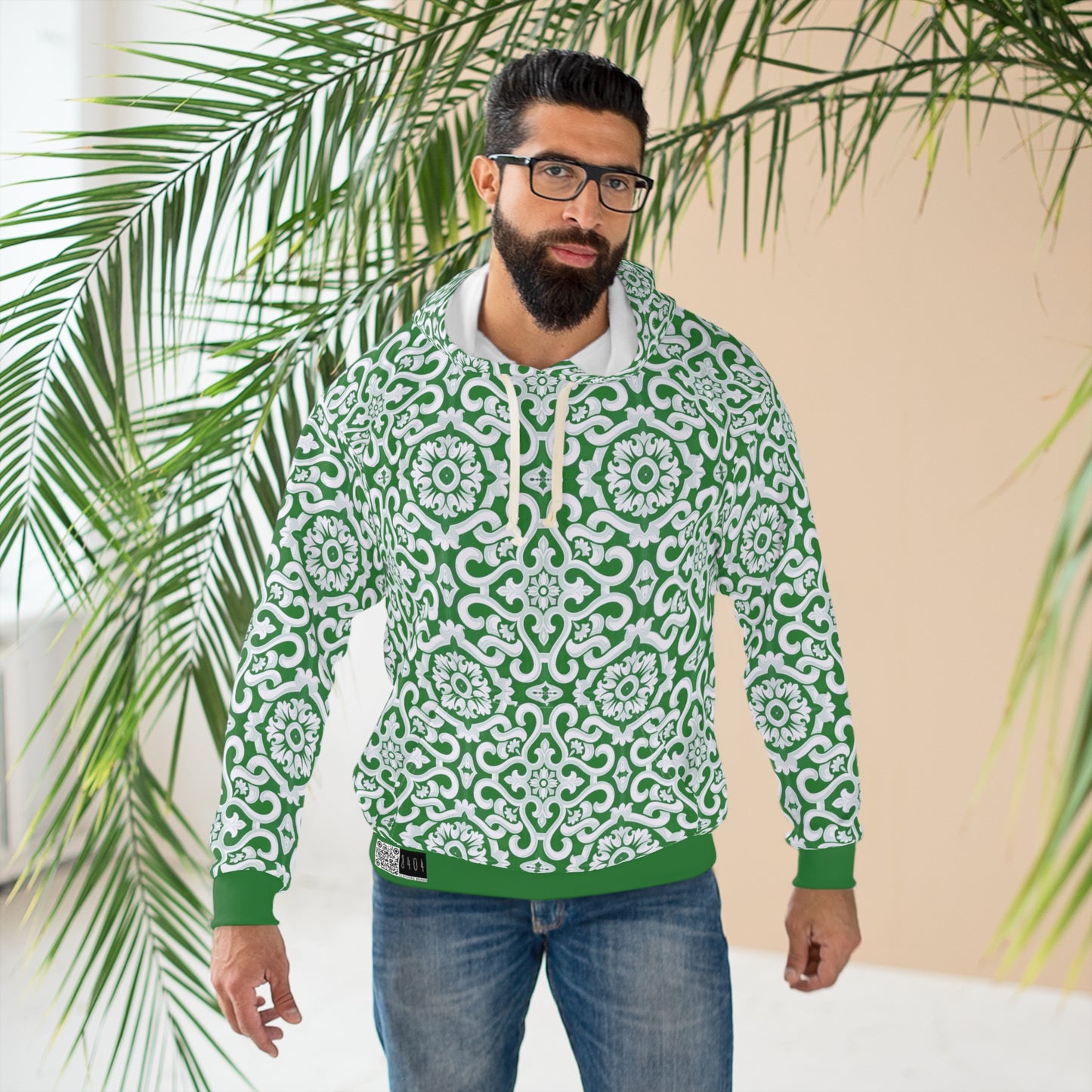 8404 Unisex Adult's "elegant Mosaic" Fashion Pullover Hoodie in Green
