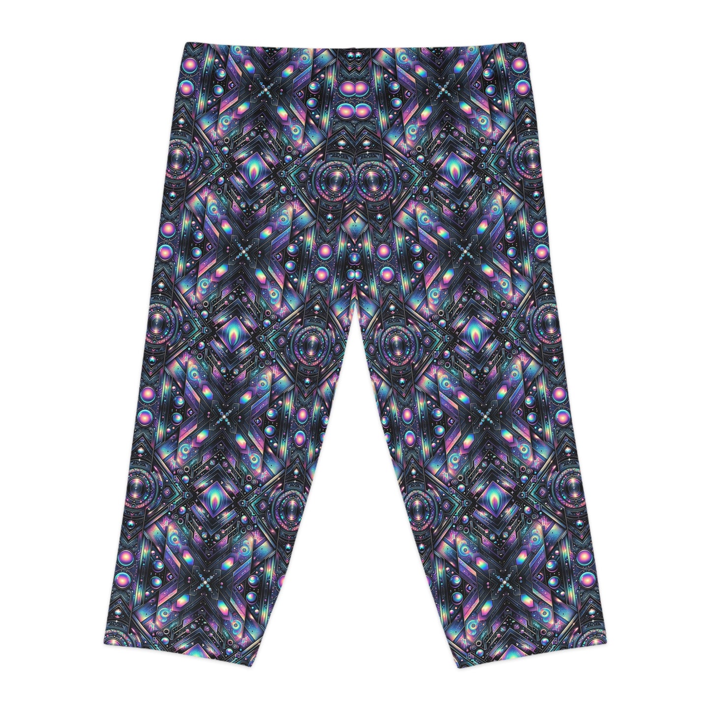 Galactic Hues Tech-Forward Cosmic Fusion Women's Capri Leggings - 8404 Design-58