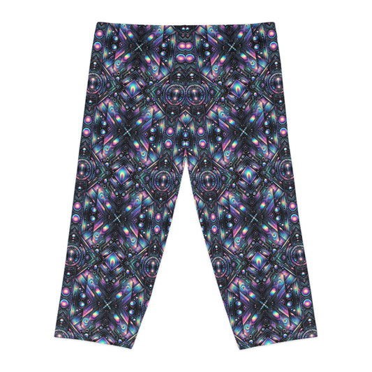 Galactic Hues Tech-Forward Cosmic Fusion Women's Capri Leggings - 8404 Design-58