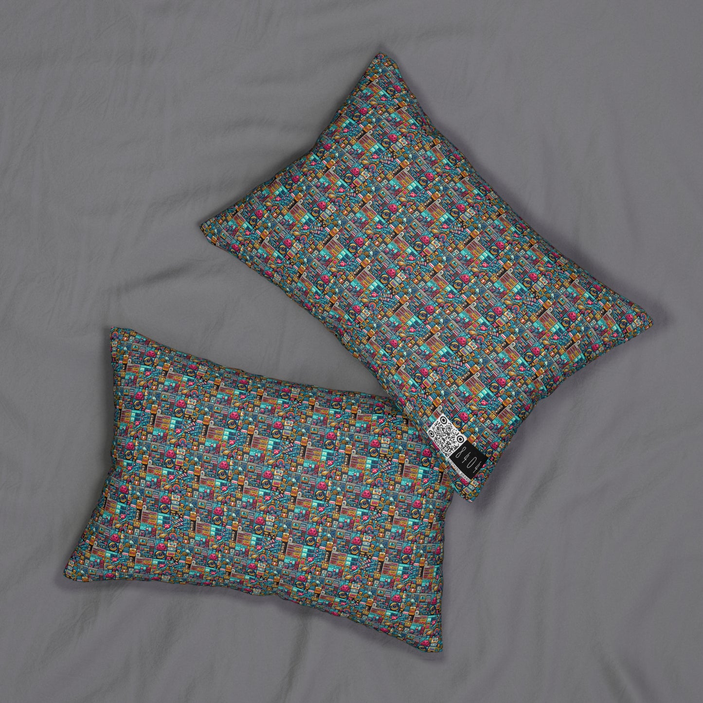 Digital Pop Culture Mashup Maximalist Pop Spun Polyester Lumbar Pillow - 8404 Design-47 S