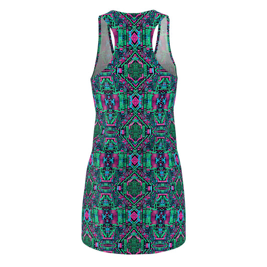Digital Glitch Vibes Tech-Inspired Streetwear Women's Cut & Sew Racerback Dress - 8404 Design-71