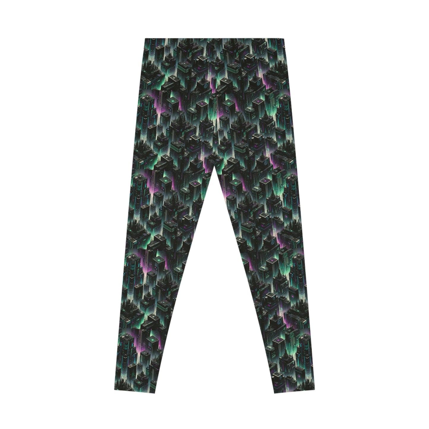 Tech Noir Aesthetics Tech-Forward Urban Dystopia Stretch Leggings - 8404 Design-44