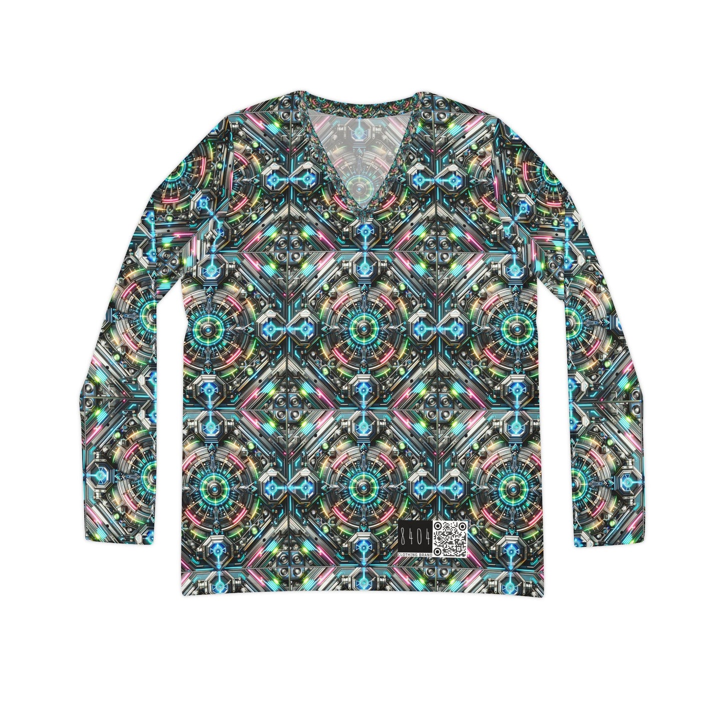 Tech-Infused Futurism Futuristic Tech Women's Long Sleeve V-Neck Shirt - 8404 Design-53