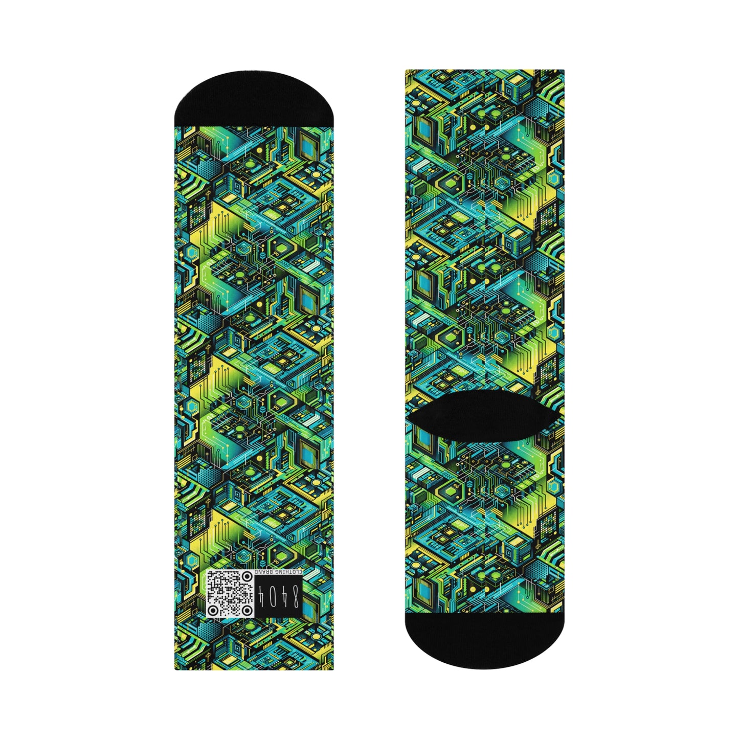 Tech-Infused Neon Tech-Forward Streetwear Cushioned Crew Socks - 8404 Design-38