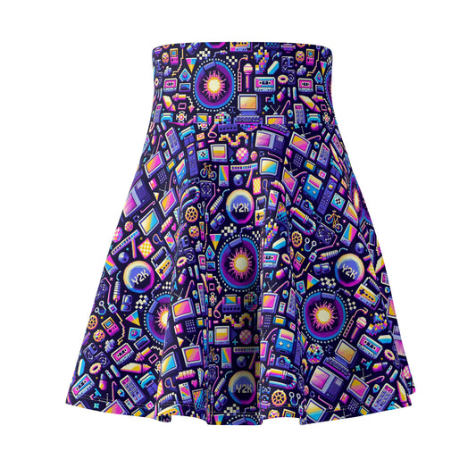 Digital Nostalgia Modern Retro Fusion Women's Skater Skirt - 8404 Design-64
