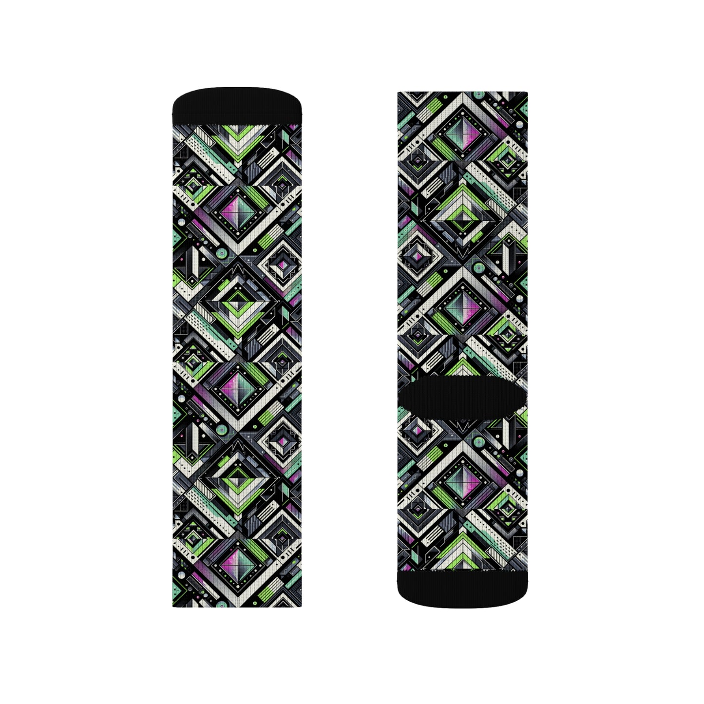 Retro Futurism Graphics Tech-Forward Streetwear Sublimation Socks - 8404 Design-48