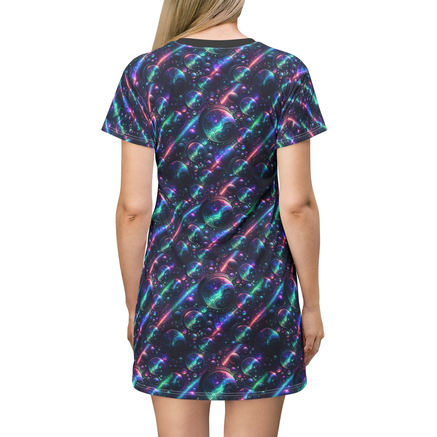 Iridescent Tech Fusion Tech-Forward Streetwear T-Shirt Dress - 8404 Design-51