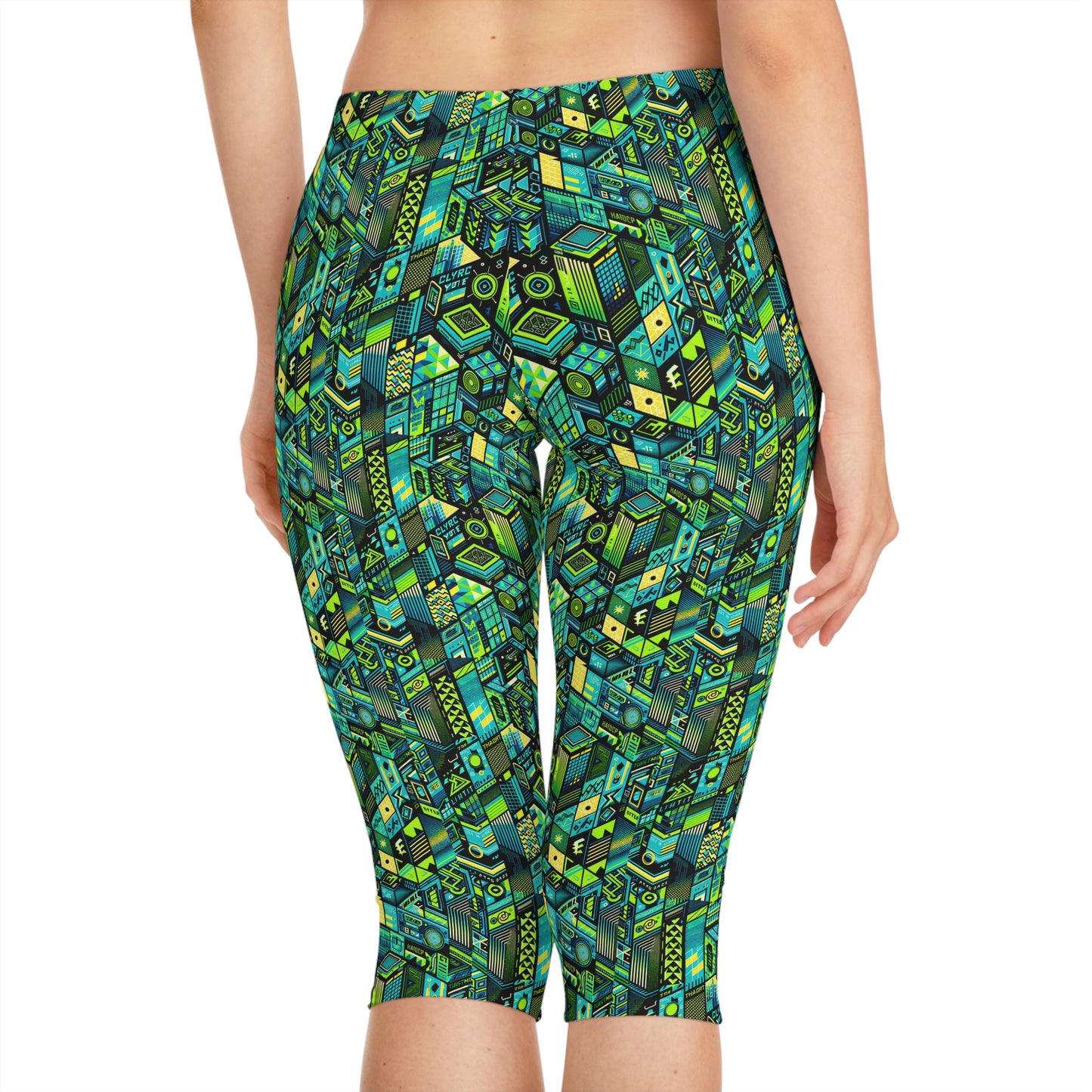 Tech-Infused Neon Tech-Forward Streetwear Women's Capri Leggings - 8404 Design-61