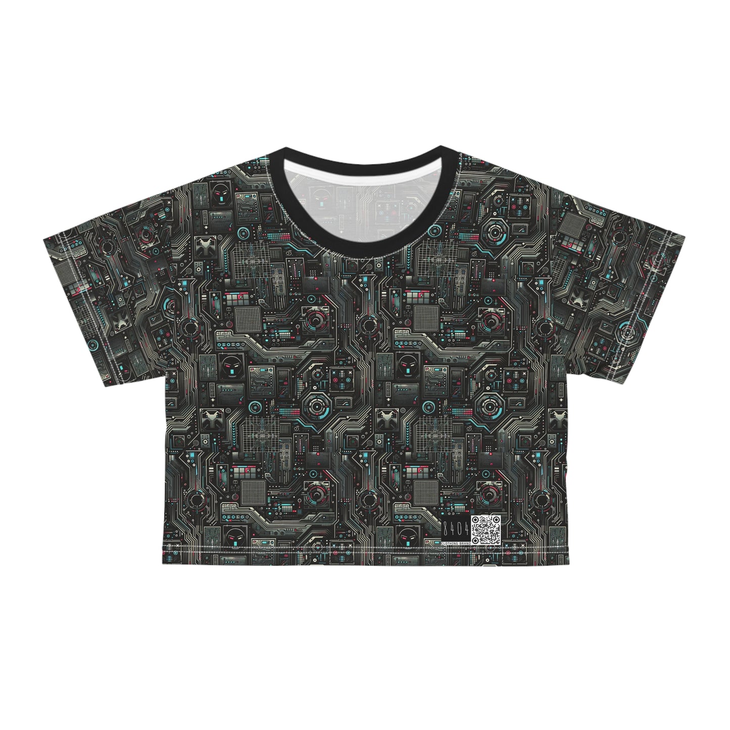 Tech Noir Aesthetics Sleek Tech Streetwear Crop Tee - 8404 Design-52