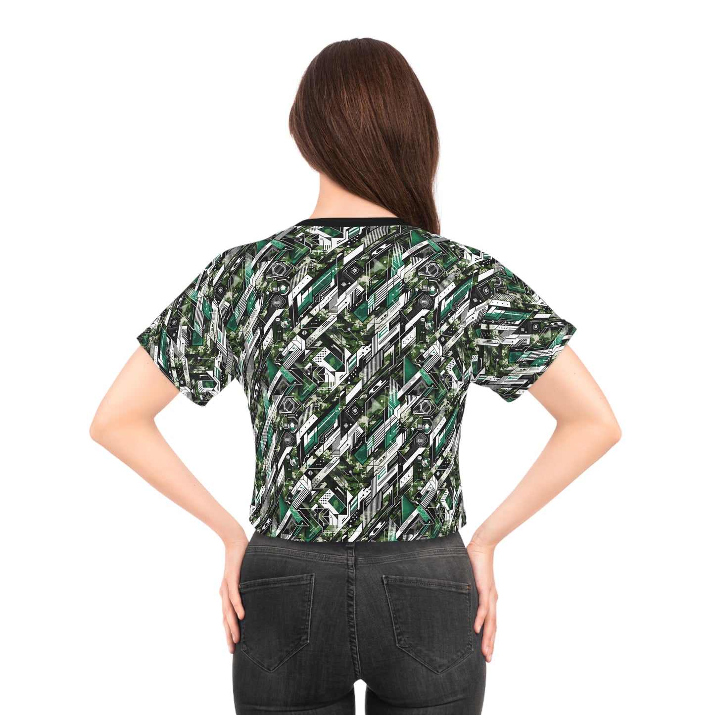 Tech Camo Fusion Tech-Forward Streetwear With a Futuristic Edge Crop Tee - 8404 Design-63