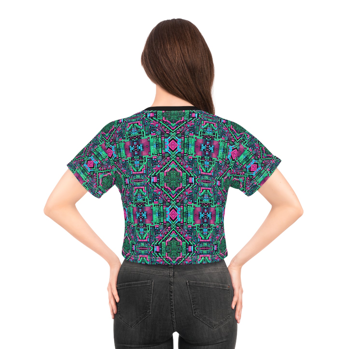 Digital Glitch Vibes Tech-Inspired Streetwear Crop Tee - 8404 Design-71