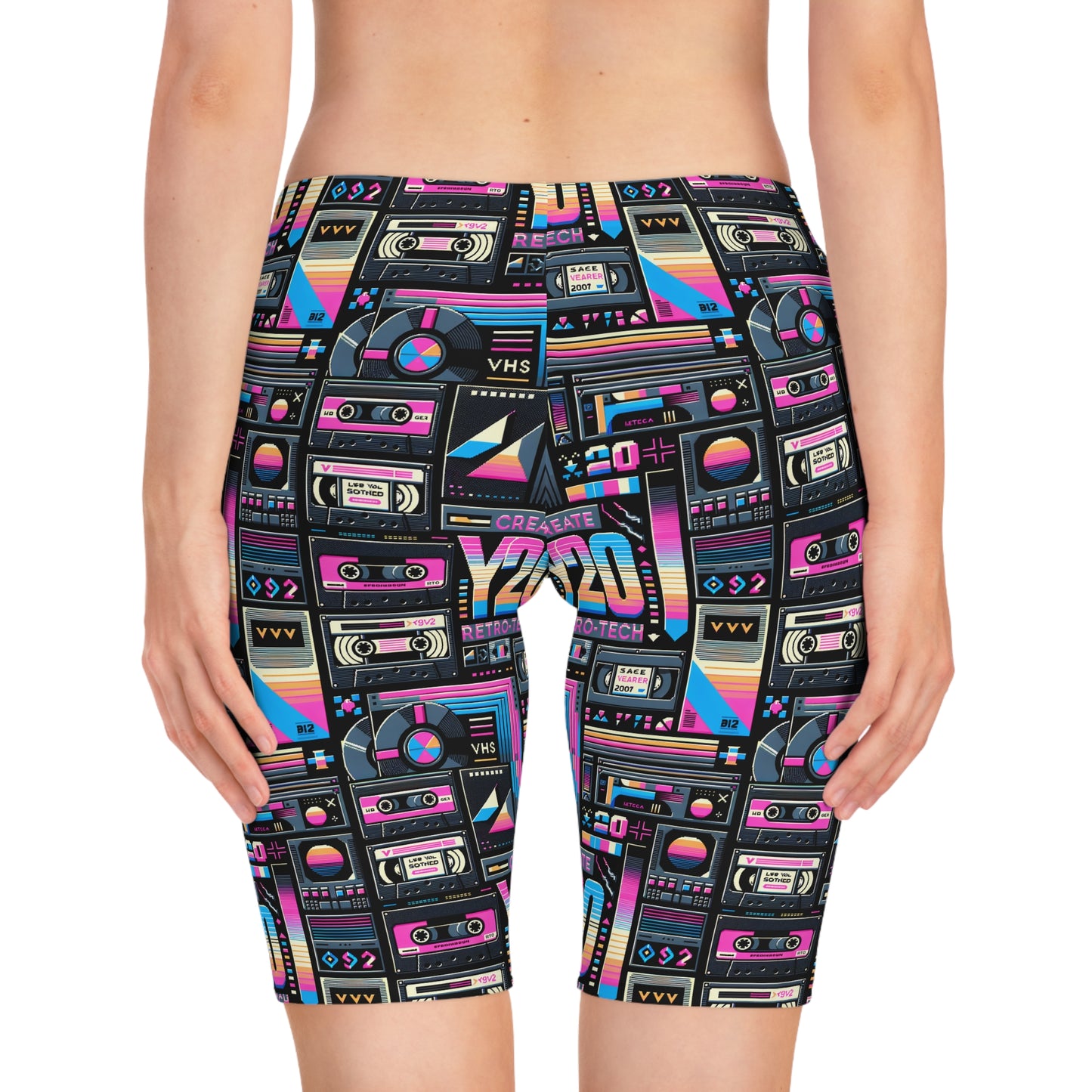 Digital Nostalgia Tech-Inspired Retro Fusion Women's Bike Shorts - 8404 Design-65
