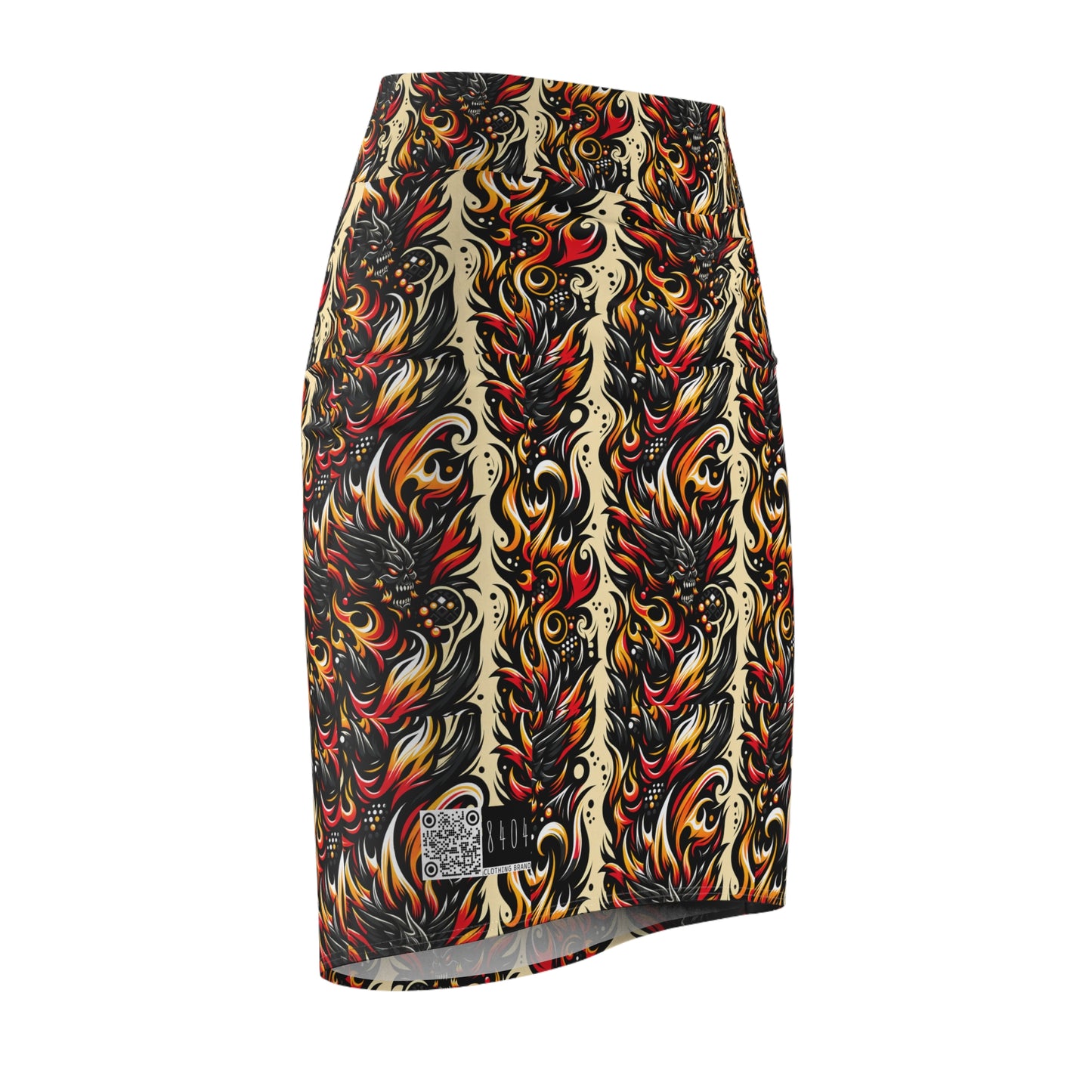 Flame Graphics Maximalist Streetwear Women's Pencil Skirt - 8404 Design-65