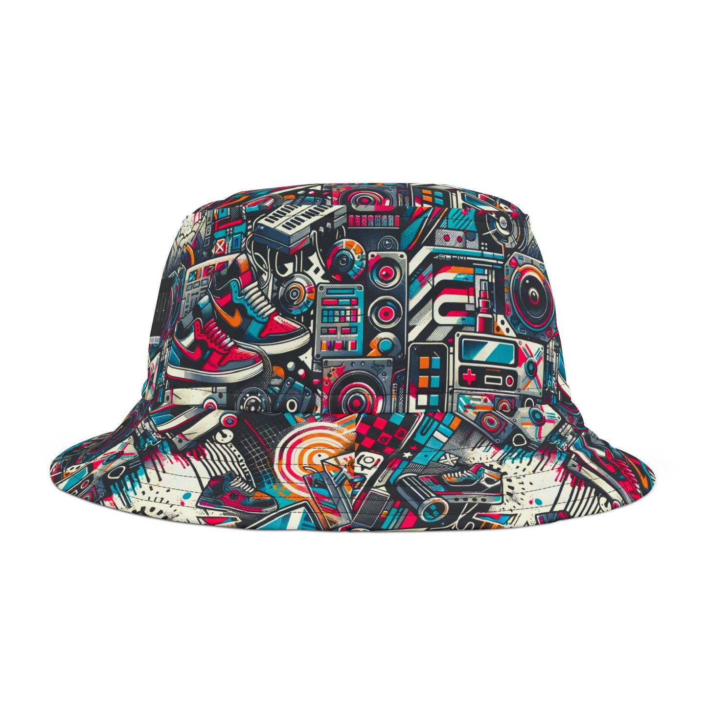 Urban Graffiti Fusion Eclectic Street Art Meets Modern Tech Culture Bucket Hat - 8404 Design-50