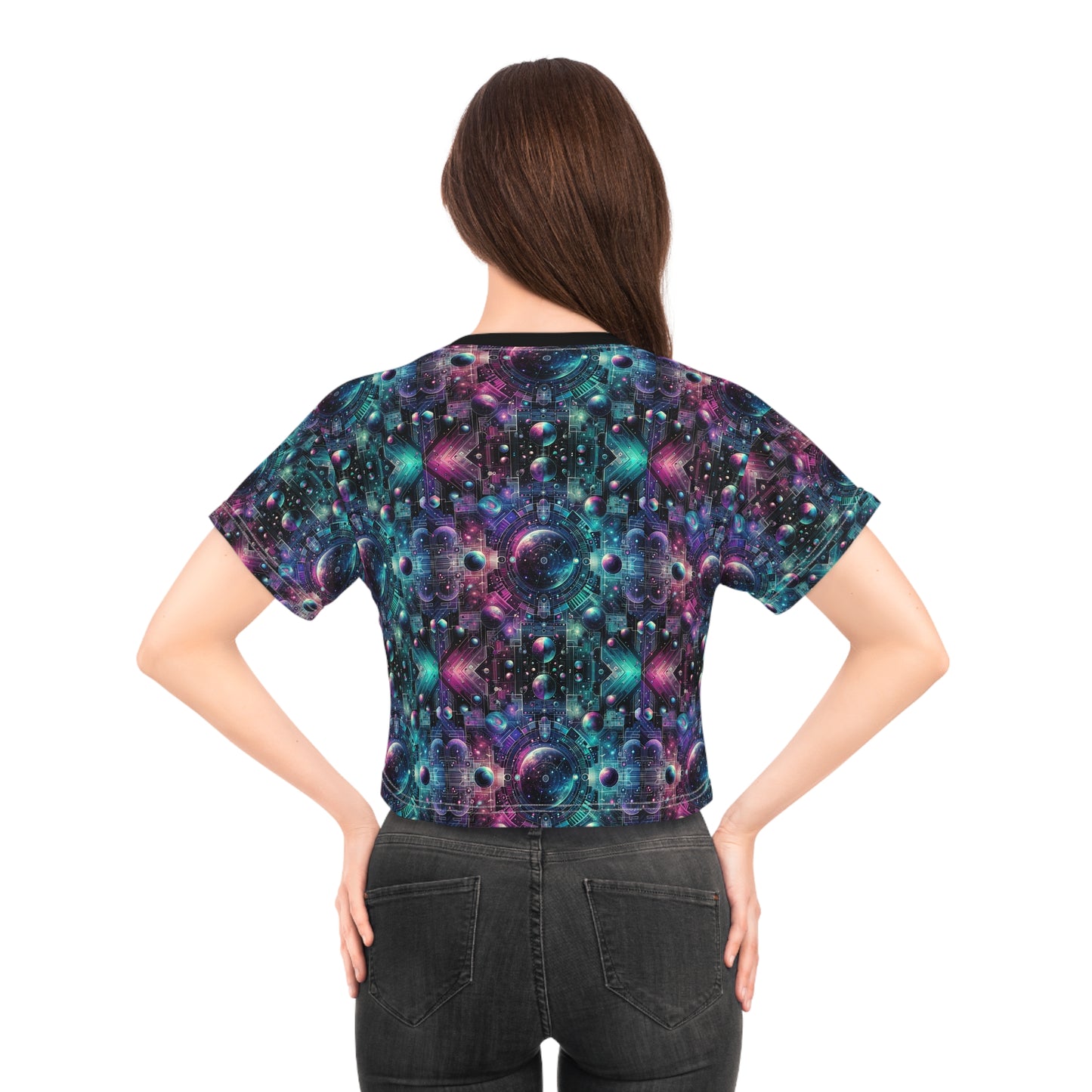 Galactic Hues Tech-Forward Cosmic Fusion Crop Tee - 8404 Design-59