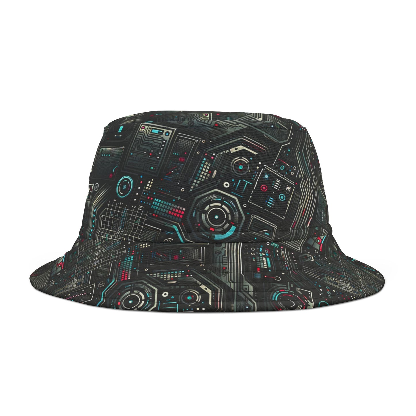 Tech Noir Aesthetics Sleek Tech Streetwear Bucket Hat - 8404 Design-52