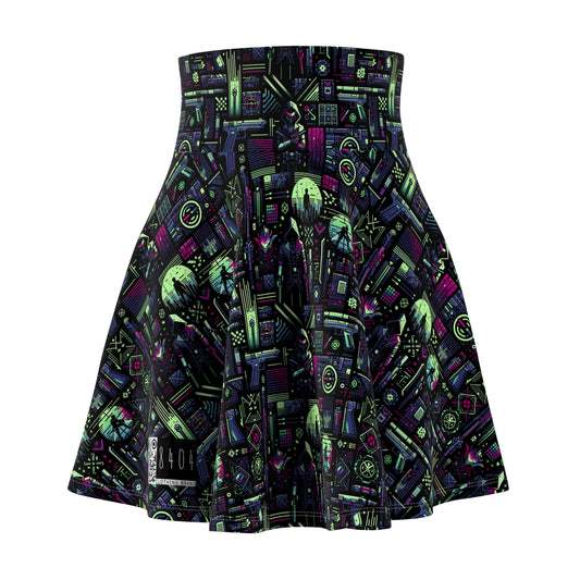 Tech Noir Futuristic Cyberpunk Women's Skater Skirt - 8404 Design-63