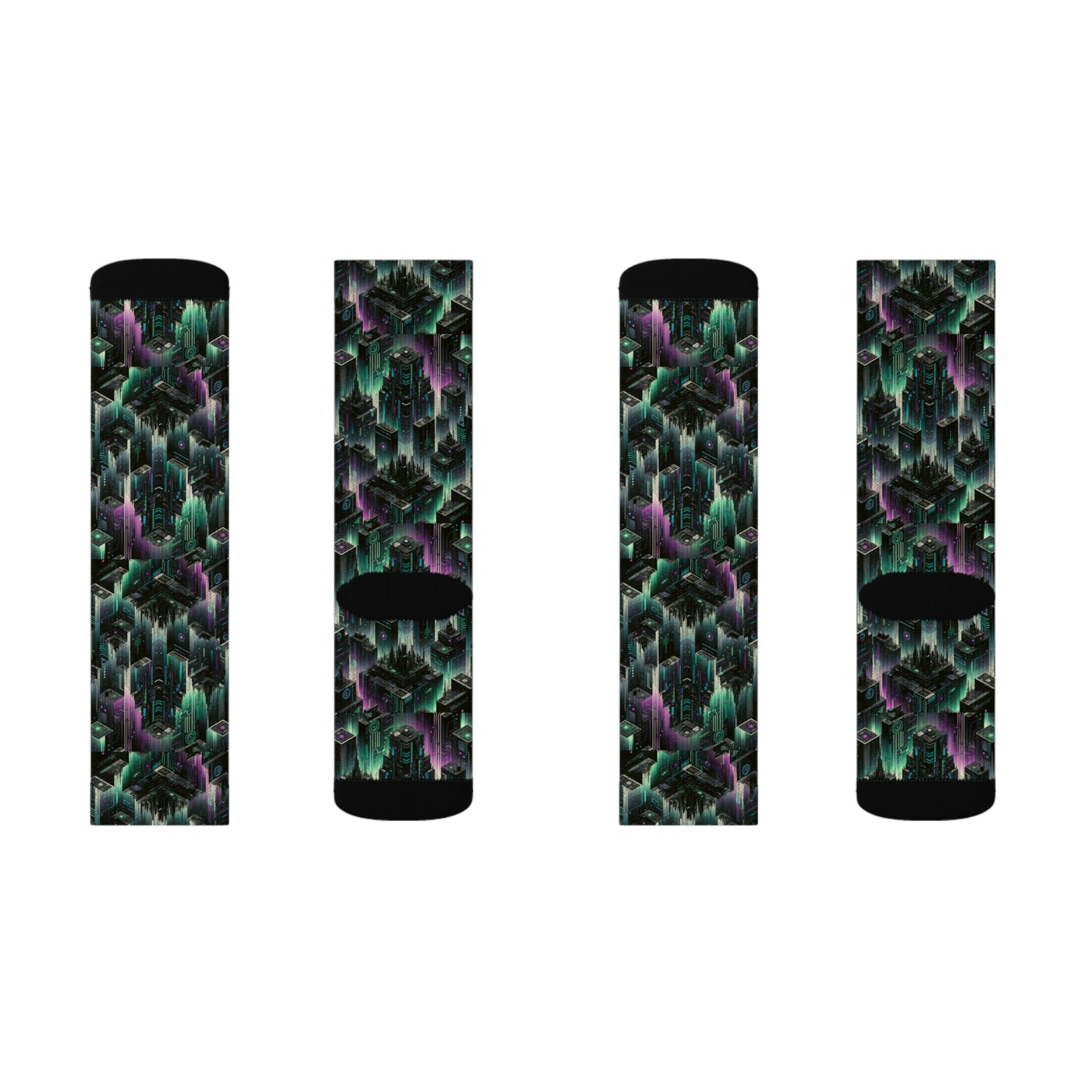 Tech Noir Aesthetics Tech-Forward Urban Dystopia Sublimation Socks - 8404 Design-44