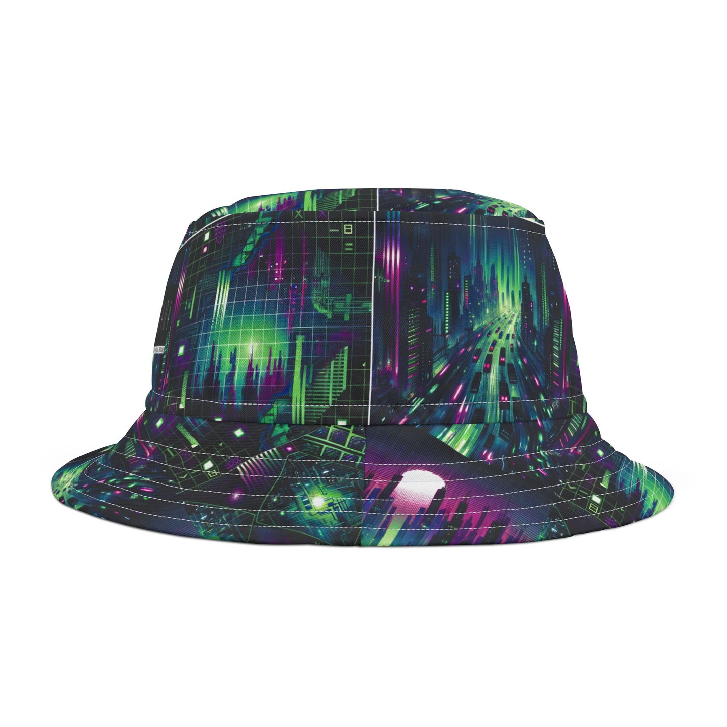 Tech Noir Aesthetics Tech-Forward Urban Dystopia Bucket Hat - 8404 Design-54