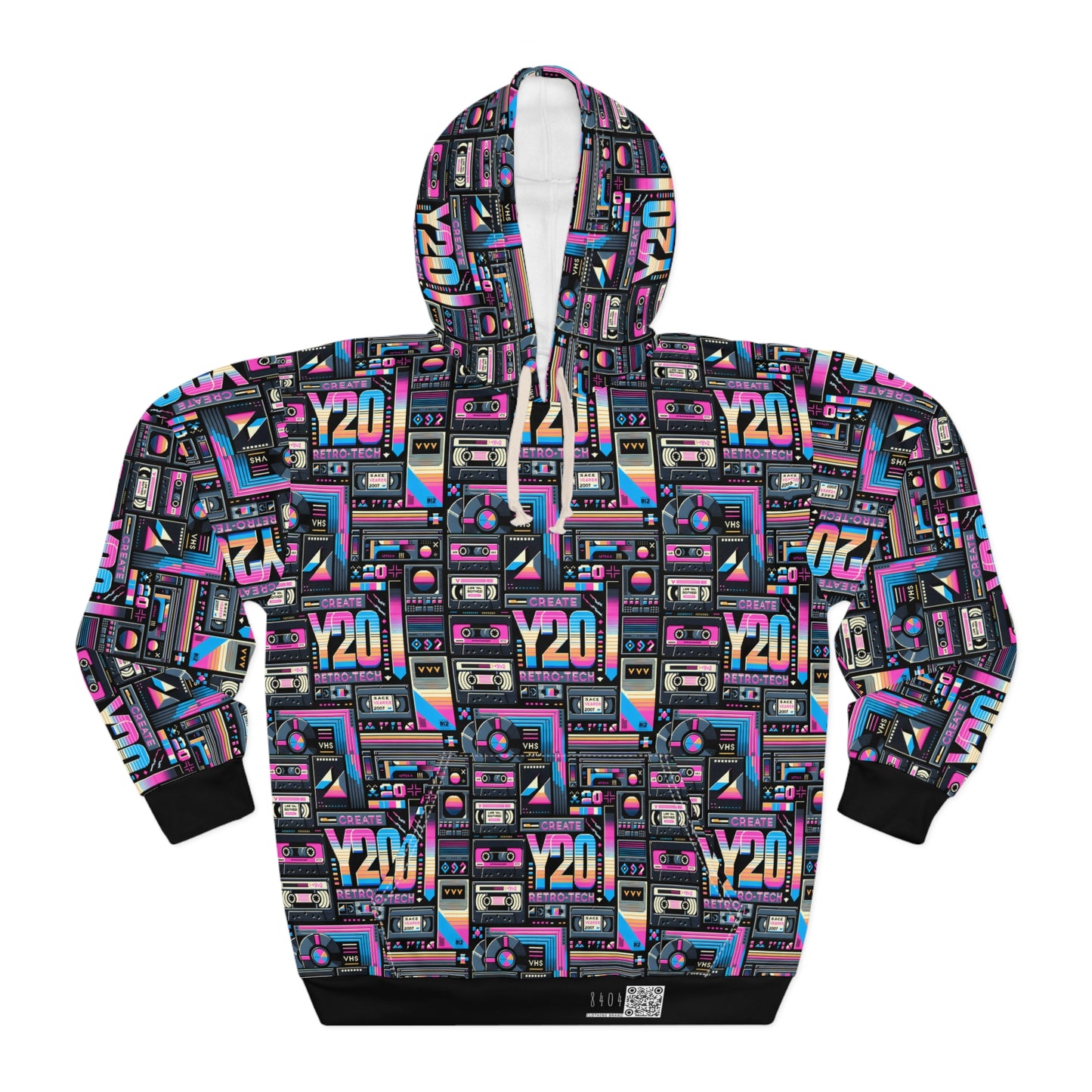 Digital Nostalgia Tech-Inspired Retro Fusion Pullover Hoodie - 8404 Design-65