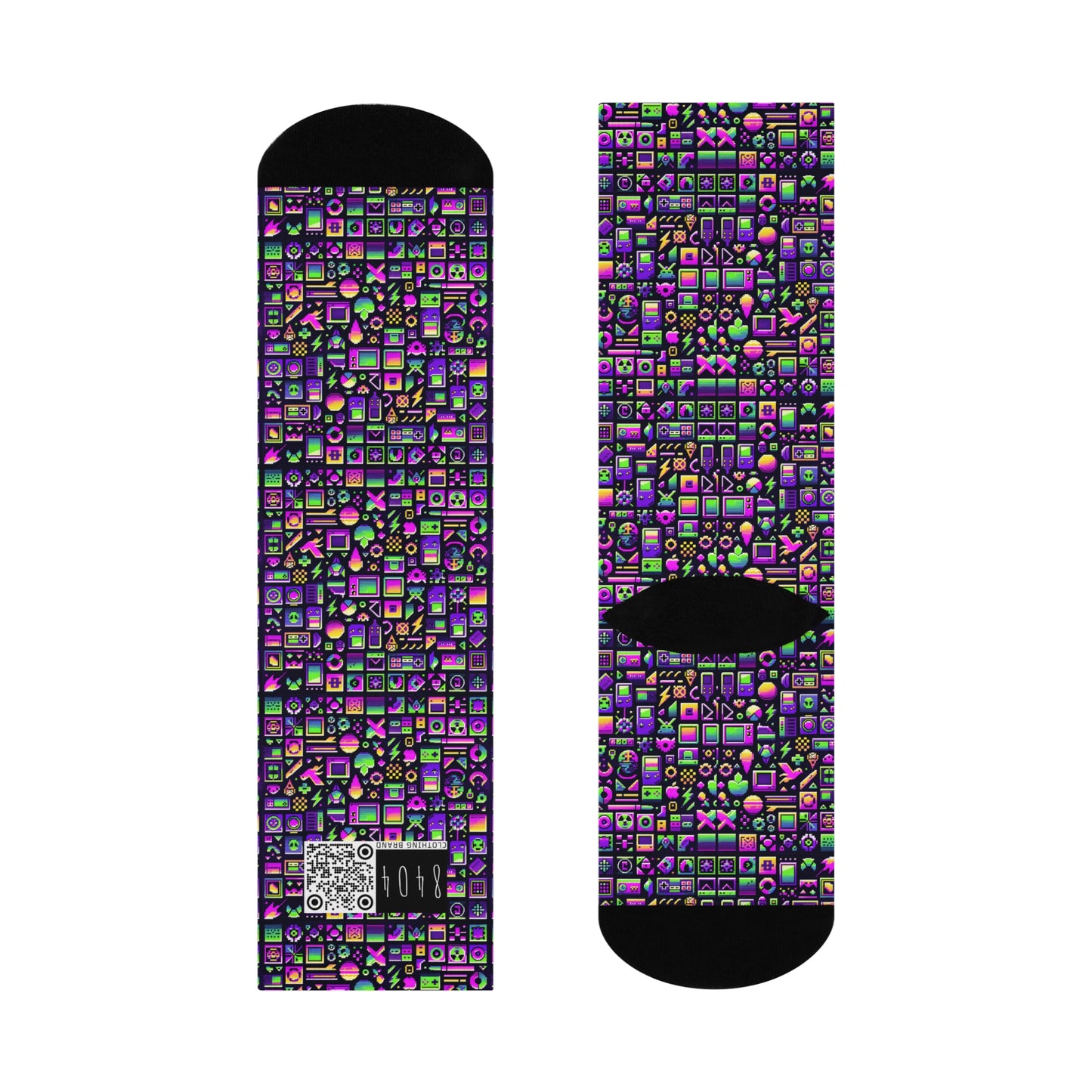 Digital Nostalgia Remix Modern Vintage Fusion Cushioned Crew Socks - 8404 Design-49
