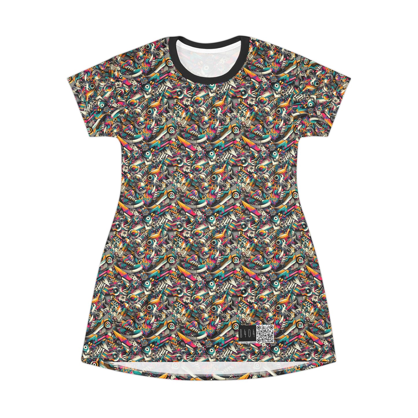 Urban Graffiti Fusion Eclectic Street Art Meets Modern Tech Culture T-Shirt Dress - 8404 Design-55