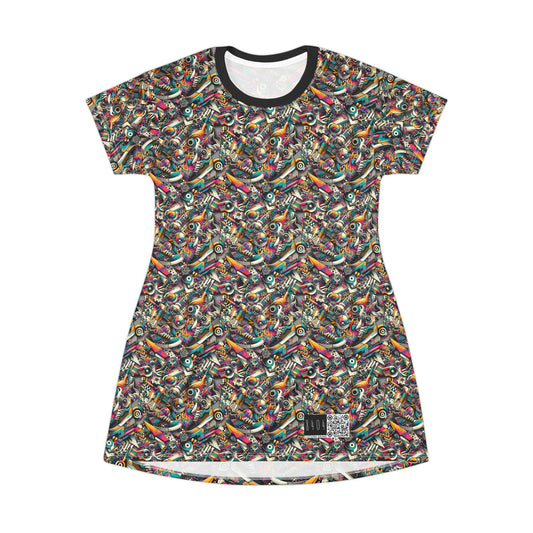 Urban Graffiti Fusion Eclectic Street Art Meets Modern Tech Culture T-Shirt Dress - 8404 Design-55