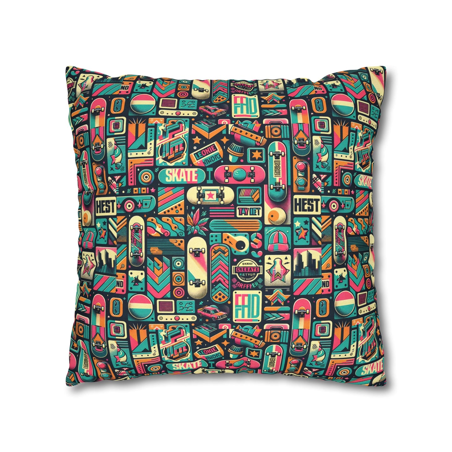 Skate Culture Revival Urban Retro Cool Spun Polyester Square Pillowcase - 8404 Design-61